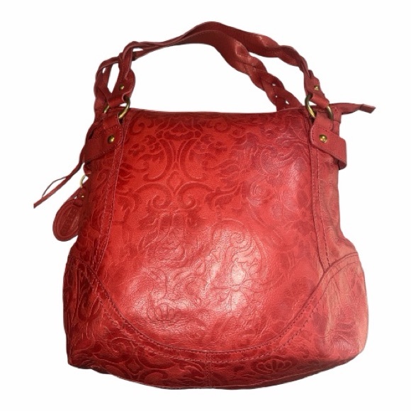 Fossil Red Vintage Long Live Vintage Leather Hobo Bag W/Gold accents and Tassels - Picture 4 of 11